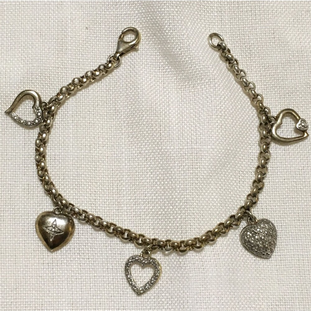 Vintage Sterling Silver 925 Marked Heart Charm Bracelet Gold over Sterling